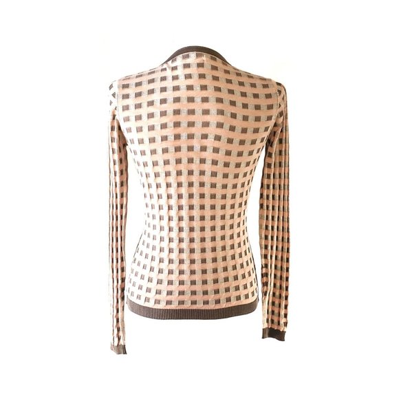 Light Sweater Checkered Pattern Ruffle Zip NWOT Pink Gray Lavender Extra Small - Picture 3 of 4